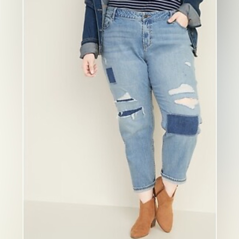 Old Navy Mid-Rise Distressed Boyfriend Jeans Blue Size 22